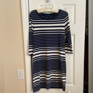 Tommy Hilfiger Navy Blue & White Nautical Striped Cotton Blend Dress